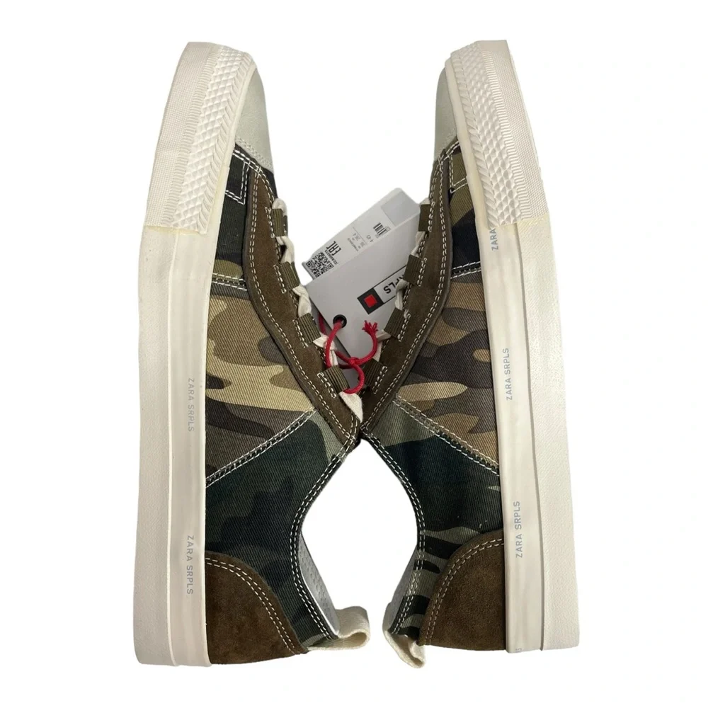 Zara SRPLS Men’s 8 Camo Sneakers NWT Low Top Lace Up Casual‎ Shoe Army Green